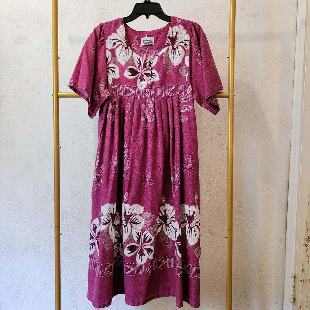 Anthony Richards Floral Mumu House Patio Dress Size 1X Wine White